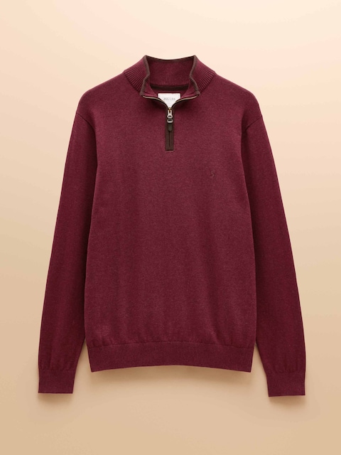 joules Hillside Burgundy Quarter Zip Knitted Jumper