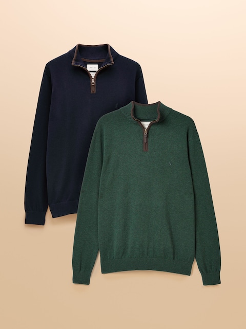 Joules Hillside Green/Navy 2 Pack Quarter Zip Knitted Jumpers