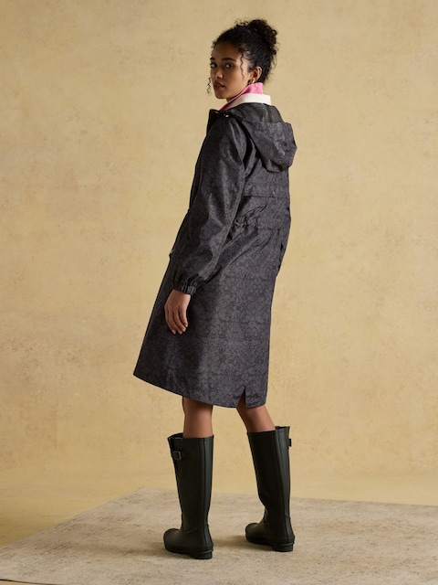 Joules Holkham Black Waterproof Packable Raincoat With Hood
