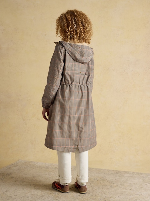 Joules Holkham Brown Check Waterproof Packable Raincoat With Hood