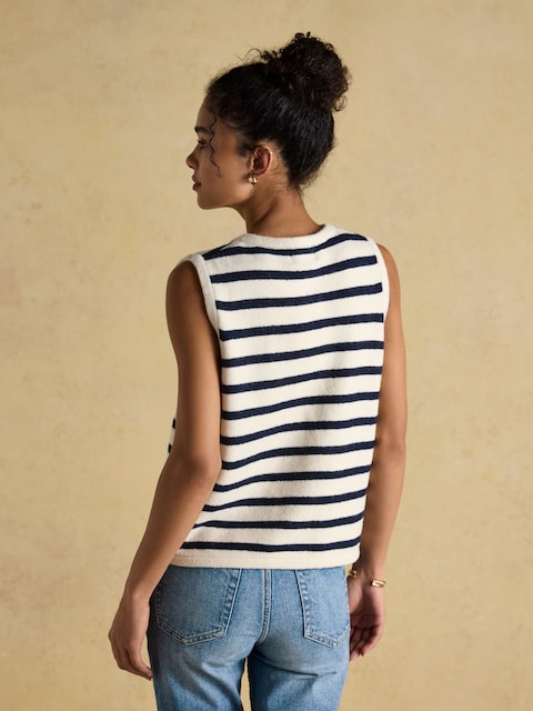 Joules Holly Cream/Navy Button Through Knitted Vest