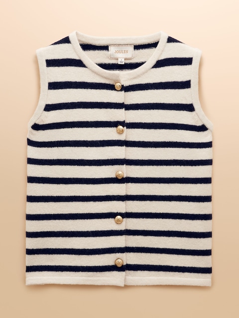 joules Holly Cream/Navy Button Through Knitted Vest