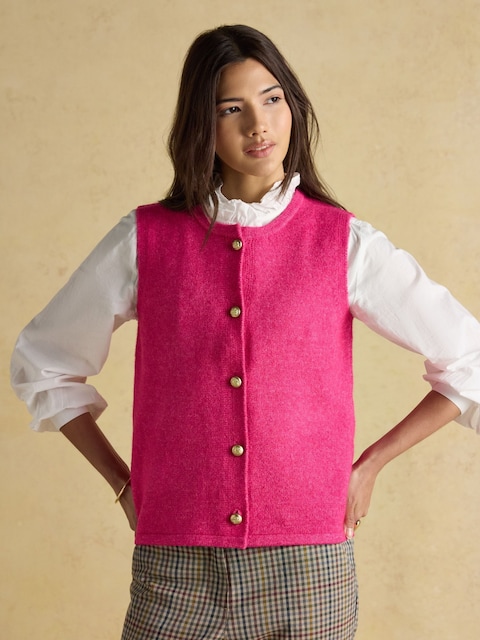 Joules Holly Fushsia Pink Button Through Knitted Vest