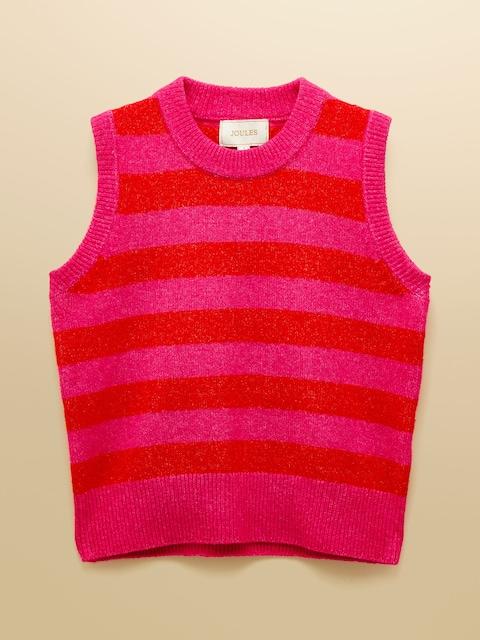 joules Holly Pink & Red Stripe Knitted Crew Neck Vest