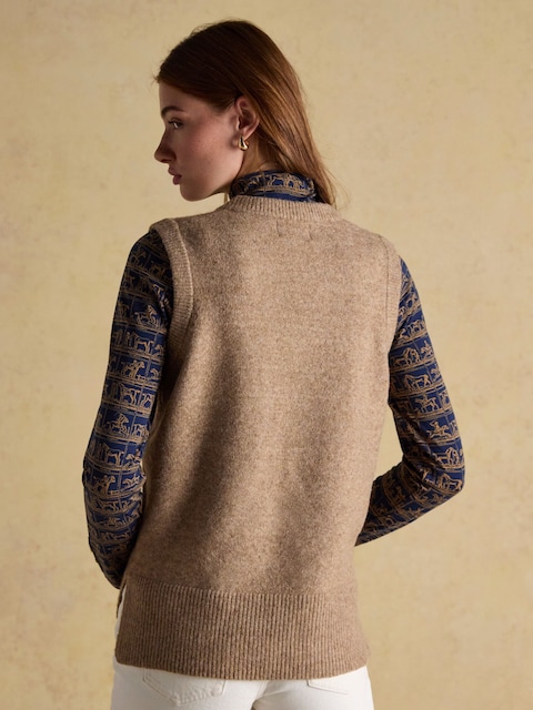 Joules Holly Tan Brown V-Neck Longline Knitted Vest