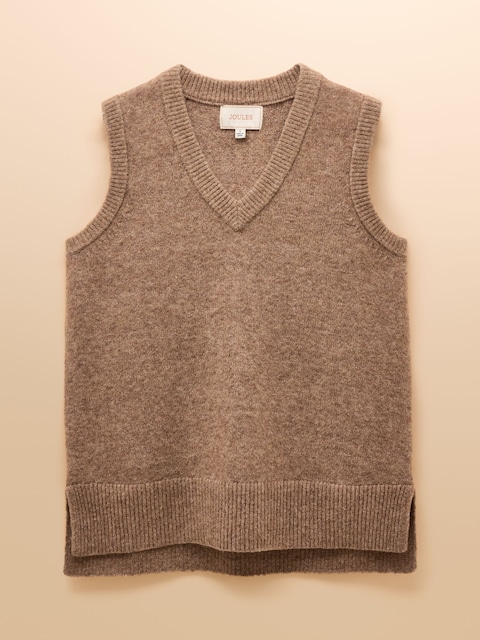 joules Holly Tan Brown V-Neck Longline Knitted Vest