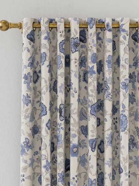 Joules Indienne Floral Set Of 2 Blue Blackout Eyelet Curtains