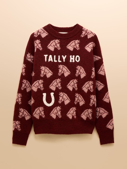 joules Intarsia Knitted Tally Ho Relaxed Fit Jumper with Crew Neck