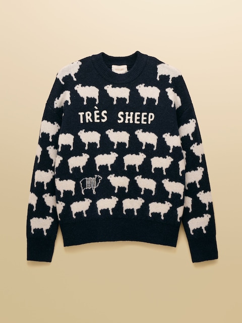 joules Intarsia Knitted Tres Sheep Relaxed Fit Jumper with Crew Neck
