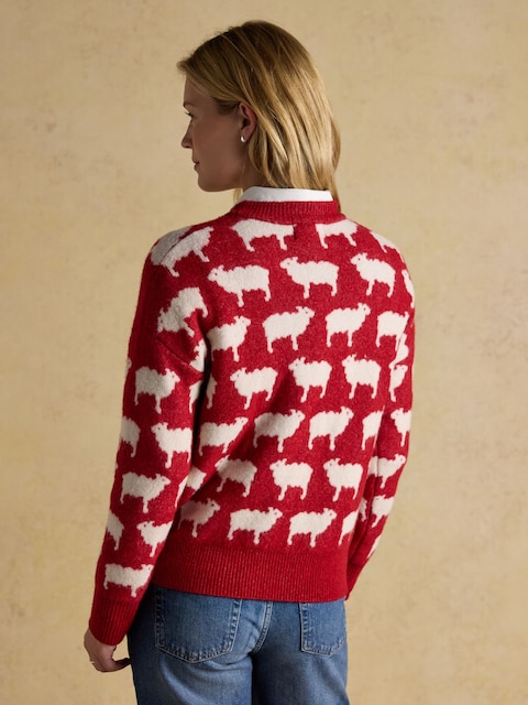 Joules Intarsia Knitted What The Flock Relaxed Fit Jumper With Crew Neck