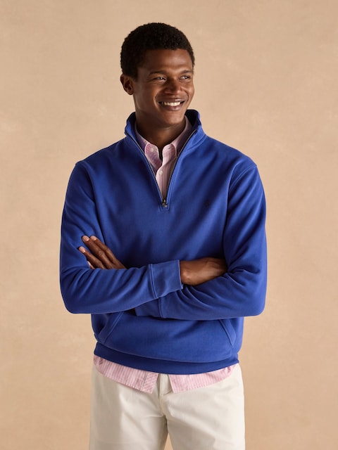 Joules Jenkins Dark Blue Brushed Cotton Quarter Zip Sweatshirt