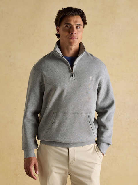 Joules Jenkins Grey Brushed Cotton Quarter Zip Sweatshirt