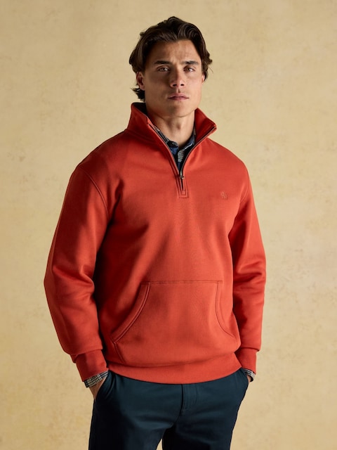 Joules Jenkins Orange Brushed Cotton Quarter Zip Sweatshirt