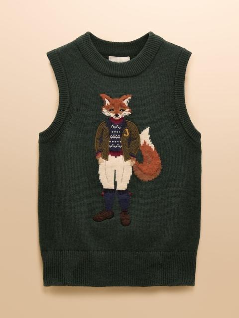 joules Jonty Green Intarsia Cotton Rich Knitted Vest