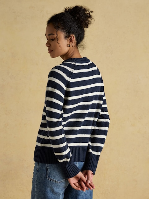 Joules Jonty Striped Intarsia Cotton-Rich Crew Neck Jumper
