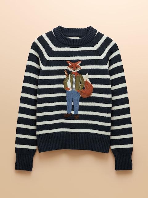 joules Jonty Striped Intarsia Cotton-Rich Crew Neck Jumper