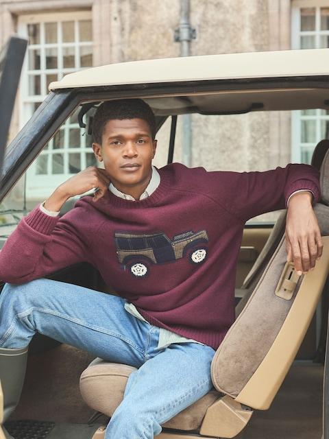 Joules 4x4 Burgundy Red Intarsia Crew Neck Jumper