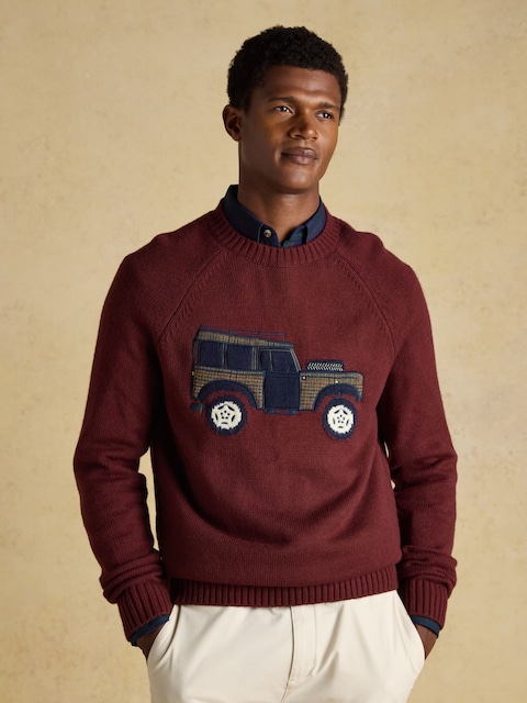 Joules 4x4 Burgundy Red Intarsia Crew Neck Jumper