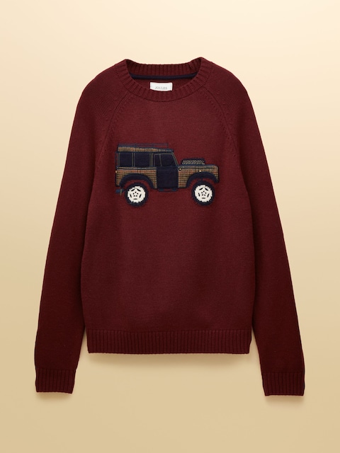 joules 4x4 Burgundy Red Intarsia Crew Neck Jumper