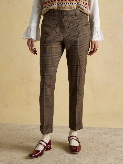 Joules Ada Brown Check Relaxed Tweed Trousers