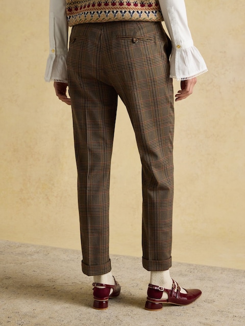 Joules Ada Brown Check Relaxed Tweed Trousers