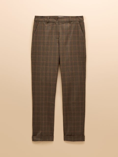 joules Ada Brown Check Relaxed Tweed Trousers