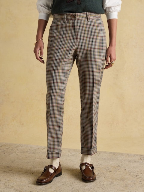 Joules Ada Grey Check Relaxed Tweed Trousers