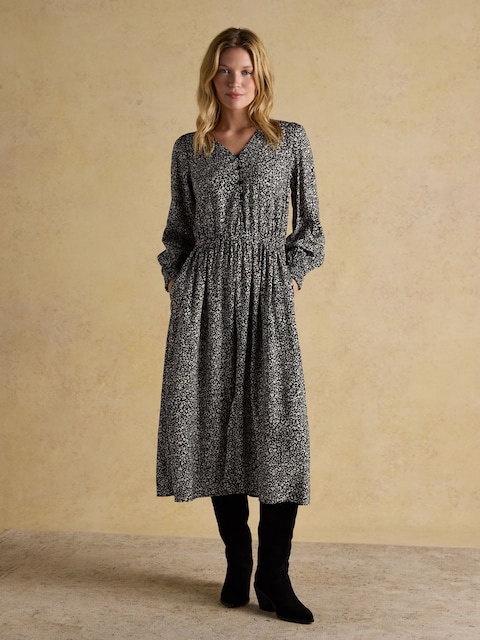 Joules Adele Black V-Neck Long Sleeve Midi Dress