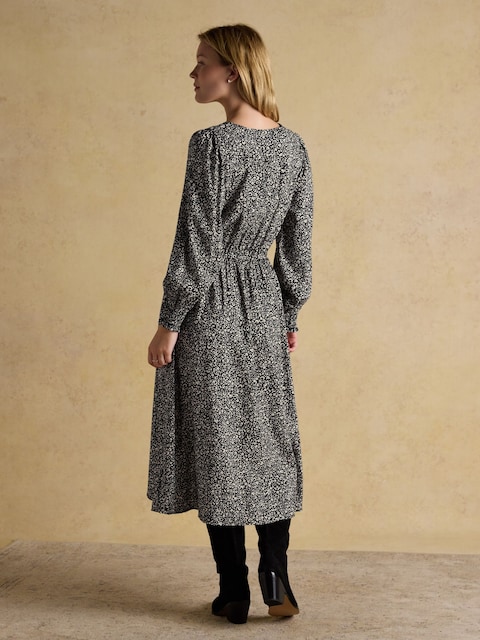 Joules Adele Black V-Neck Long Sleeve Midi Dress