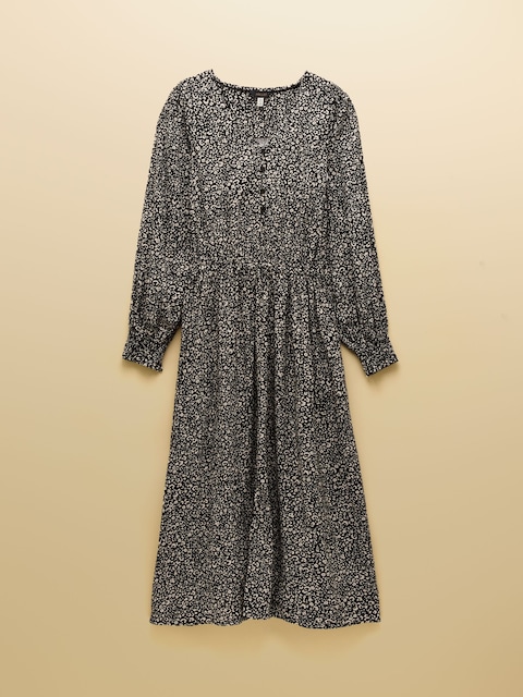 joules Adele Black V-Neck Long Sleeve Midi Dress