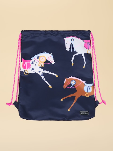 Joules Adventurer Navy & Pink Horse Drawstring Bag