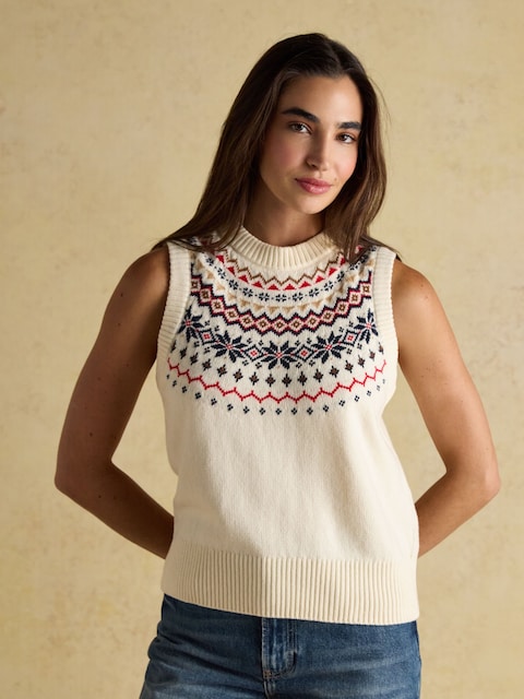 Joules Alba Cream Fairisle Cotton Rich Vest