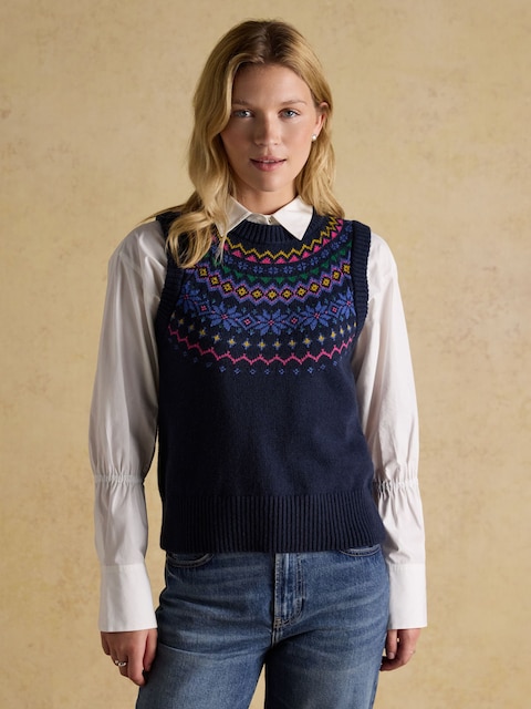 Joules Alba Navy Fairisle Cotton Rich Vest