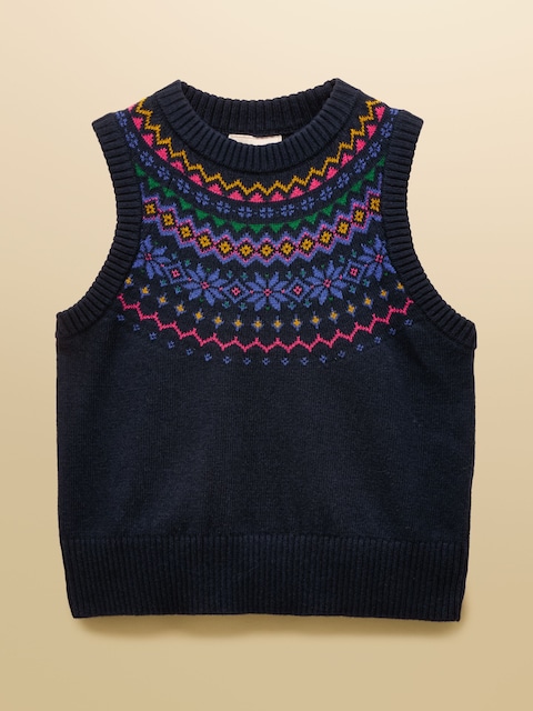 joules Alba Navy Fairisle Cotton Rich Vest