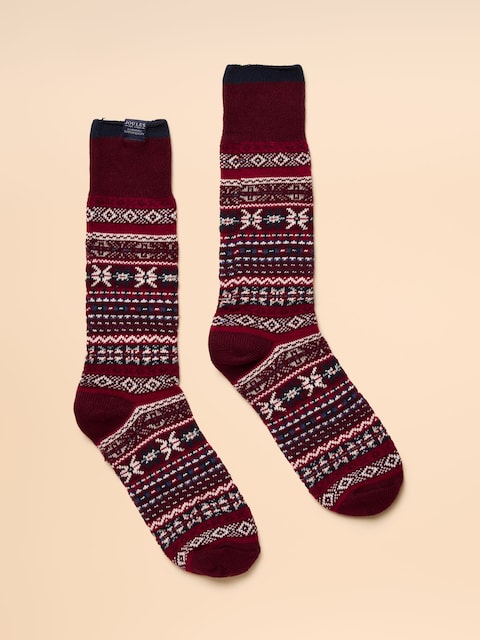 Joules Alby Berry Red Fair Isle Socks