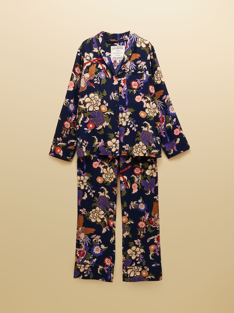 joules Alma Navy Hidcote Floral Woven Pyjama Set