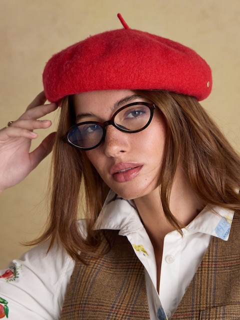 Joules Amelie Red Adjustable Wool Beret Hat