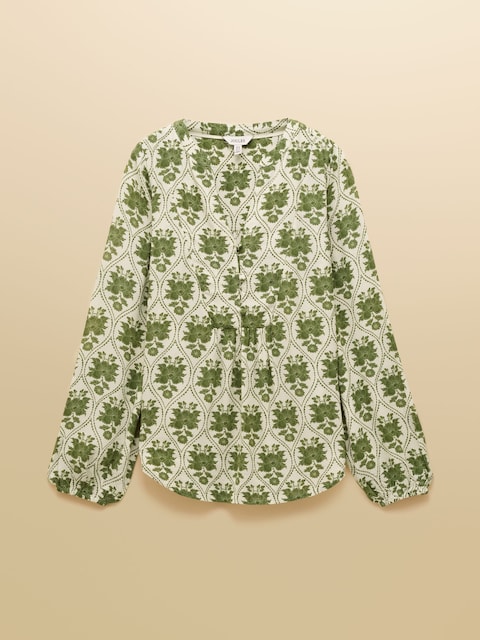 joules Ava Khaki Green Popover Blouse