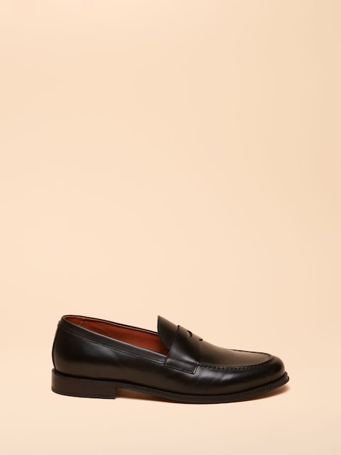 Joules Black Leather Saddle Loafers