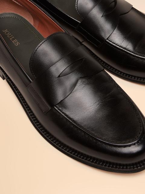 Joules Black Leather Saddle Loafers