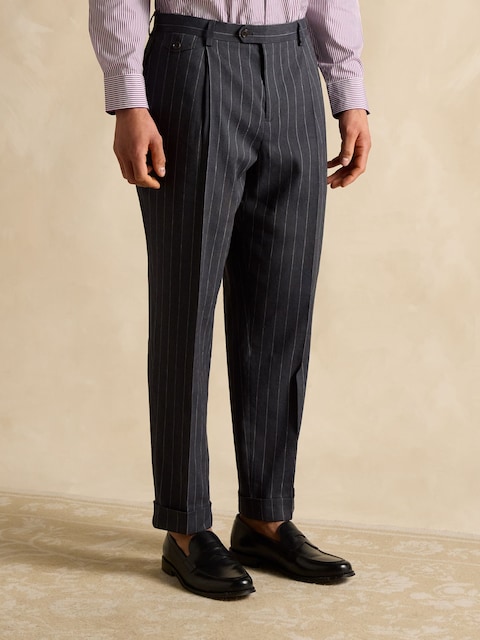 Joules Black Slim Fit Linen Stripe Suit Trousers
