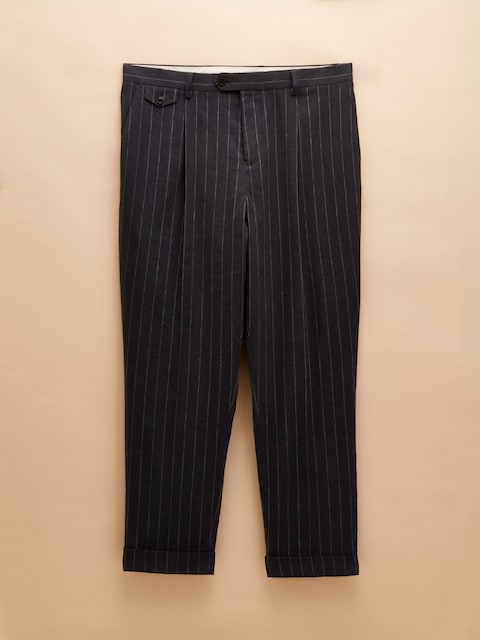 joules Black Slim Fit Linen Stripe Suit Trousers