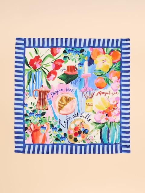 Joules Bloomfield Blue Square 100% Silk Scarf