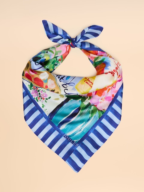 Joules Bloomfield Blue Square 100% Silk Scarf