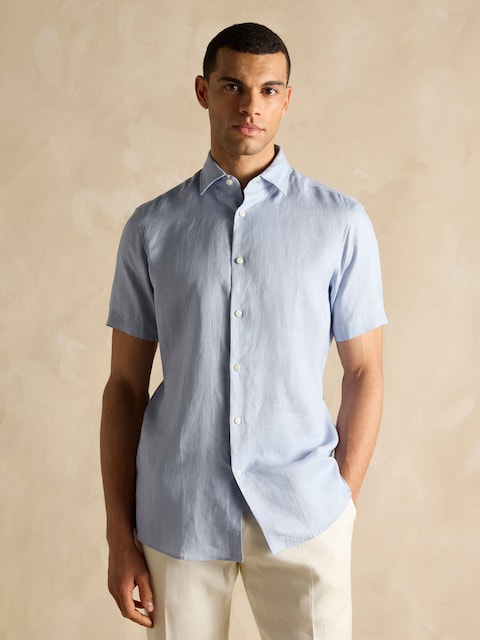 Joules Blue Short Sleeve 100% Linen Shirt