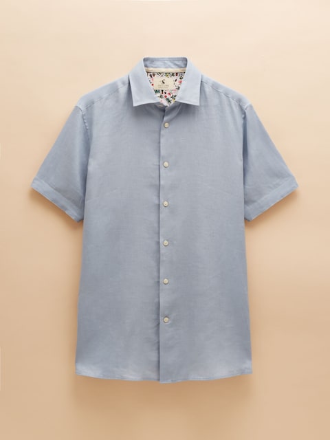 joules Blue Short Sleeve 100% Linen Shirt