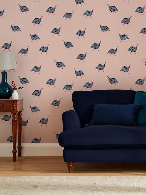 Joules Blush Pink Guinea Fowl 10M Wallpaper