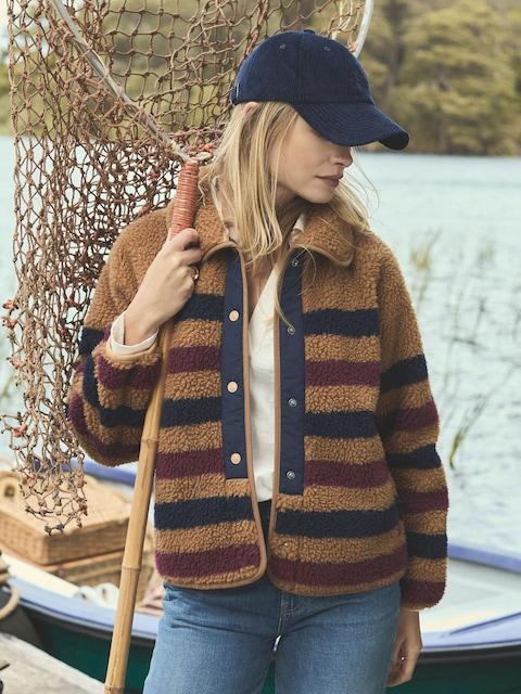 Joules Borg Fleece Tan Stripe Jacket