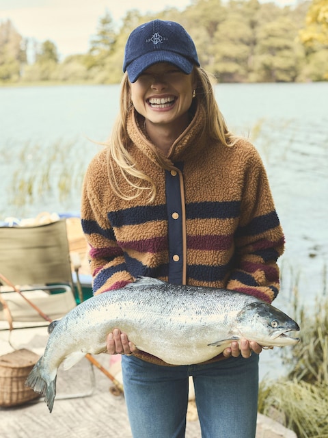 Joules Borg Fleece Tan Stripe Jacket