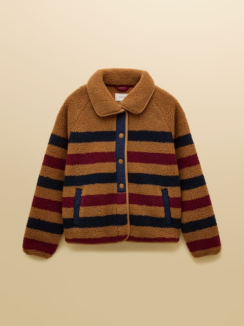 joules Borg Fleece Tan Stripe Jacket